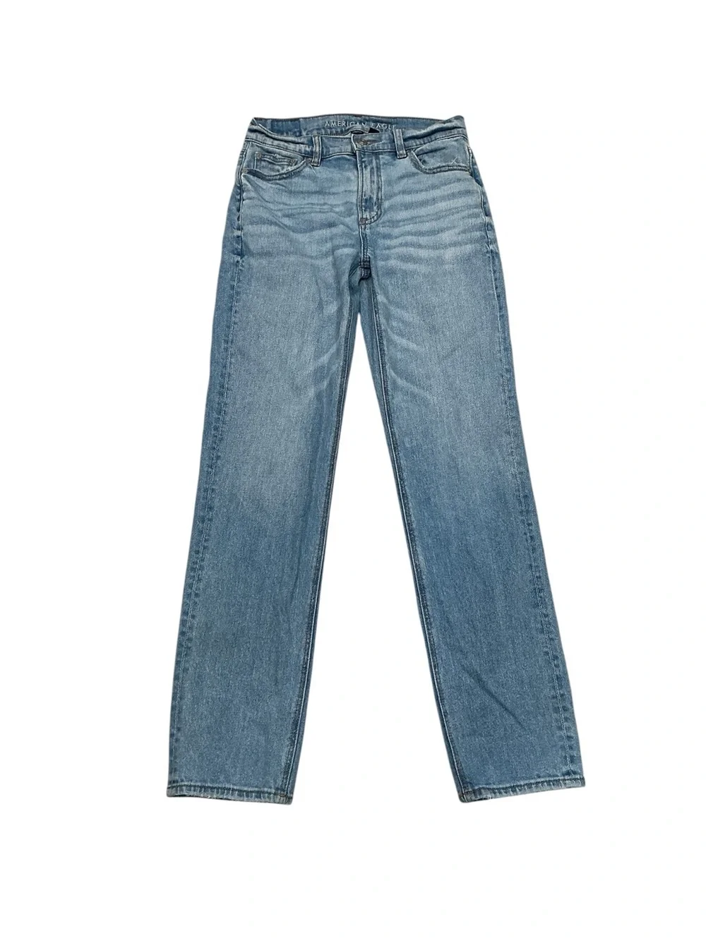 Sold! American Eagle Mid Rise Straight Leg Jeans Light Wash Stretch Denim Size 0